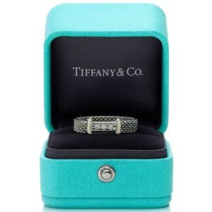 Tiffany & Co. Silver Mesh Ring w/ Diamond Accents | pre-owned | Size 6